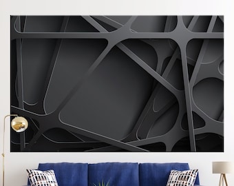 May include: Abstract black and white geometric pattern with overlapping lines and shapes. The design has a 3D effect, creating a sense of depth and dimension.