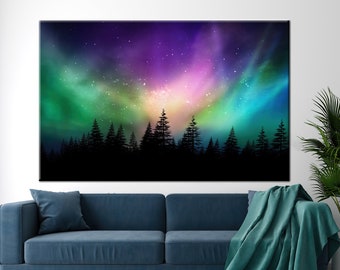 Aurora Borealis Northern Lights Over Canadian Forest, Northern Lights Wall Art, Nature Wall Art, Night Wall Art, Starry Sky Wall Art,