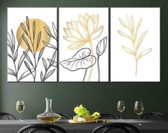Wall Art Canvas, Wall Art, Canvas, Wall Decor, Gold Print, Boho Print Set, Luxury Wall Art, Boho Plant Print, Boho Leaf Wall Art, Leaf Print