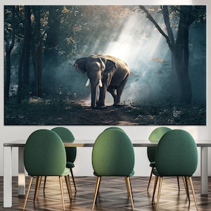Elephant In The Forest, Elephant Wall Art, Elephant Canvas, Elephant Poster,Elephant Wall Decor, Animal Wall Art, Nature Wall Art,