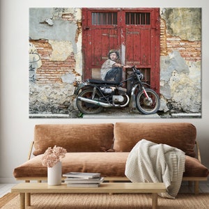 Banksy Bike Graffiti Canvas Art: Scena di strada di Penang