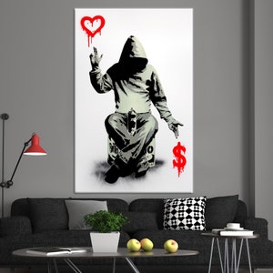 Love Or Money Banksy, Banksy Boy Artwork, Street Graffiti Art, Banksy Love Money Art, Banksy Canvas, Graffiti Wall Decor, Banksy Artwork,