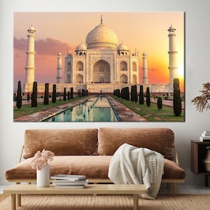 Taj Mahal Leinwanddruck, Taj Mahal Dekor, Taj Mahal Wohnkultur, berühmte Orte Indiens, Wahrzeichen Indiens, Taj Mahal Druck, Taj Mahal Wandkunst