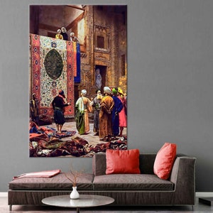 The Carpet Merchant Wall Art, Gerome Painting, The Rug Market in Cairo Painting, Gerome Canvas, Carpet Wall Art, Famous Table, Modern Canvas