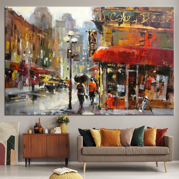 Abstract Canvas, Oil Painting Print, Canvas Wall Art, Paris Wall Art, Paris Street Canvas, Rain Canvas, Wall Art Canvas, Colorful Canvas,