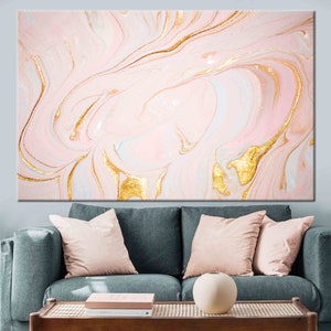 Lienzo de mármol rosa: Arte de pared de lujo con detalles dorados