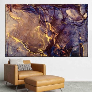Lienzo de mármol dorado: decoración de pared de lujo en tonos morados