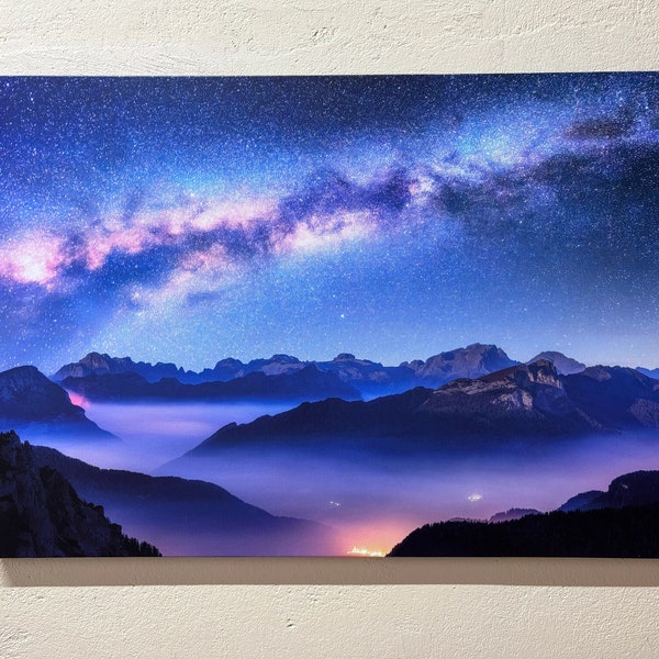 Starry Sky Canvas, Night Sky Wall Art, Night Landscape Wall Art, Landscape Wall Art, Mountain Wall Art, Wall Art Canvas, Nature Wall Art,