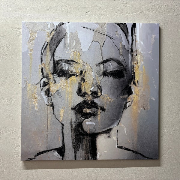 Abstract Woman Portrait, Woman With Golden Make-Up, Woman Wall Art, Woman Canvas, Woman Portrait, Woman Poster, Modern Canvas, Abstract Art