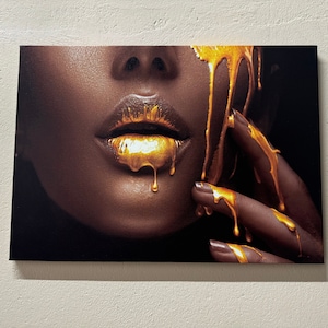 Painting on Canvas, African Wall Art, Wall Decor, Modern Canvas Print, 3D Wall Art, African Woman Gold Lip, Black Woman Canvas Art,