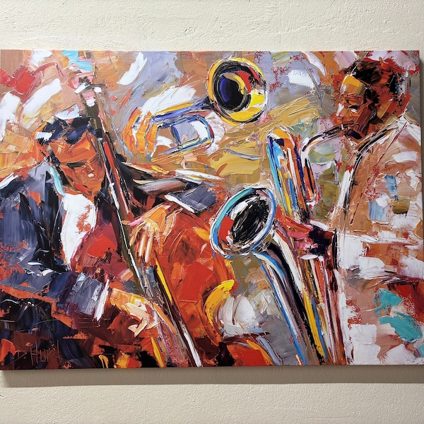 Arte abstracto del jazz, pintura del jazz, arte de la pared de la música, arte afroamericano, arte del jazz, arte de la pared del lienzo, arte contemporáneo, decoración de la sala de música,