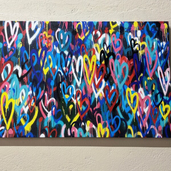 Banksy Love Hearts Canvas Print: Colorful Graffiti Street Art