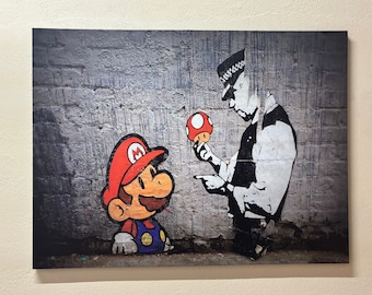 Super Mario Banksy Canvas Art: Graffiti Street Art Decor