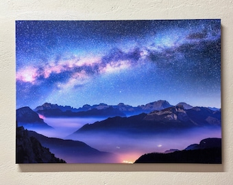 Starry Night Sky Canvas Print: Mountain Landscape Wall Art