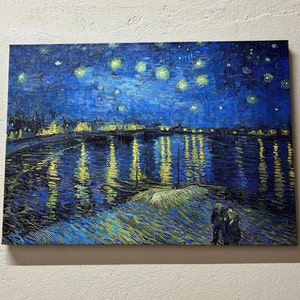 Sternenklare Nacht über der Rhone, Sternenklare Nacht über der Rhone Wandkunst, Sternenklare Nacht Kunstwerk, Reproduktionskunst, Die Rhone Leinwand Kunst,
