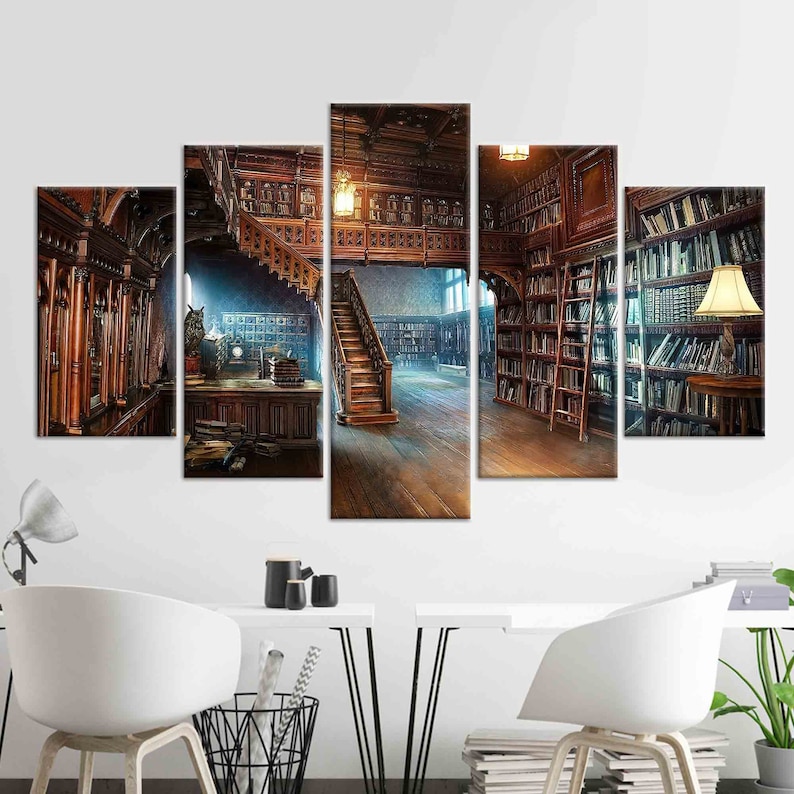 Grand Library Canvas Print: Books Wall Art, Modern Decor - Etsy