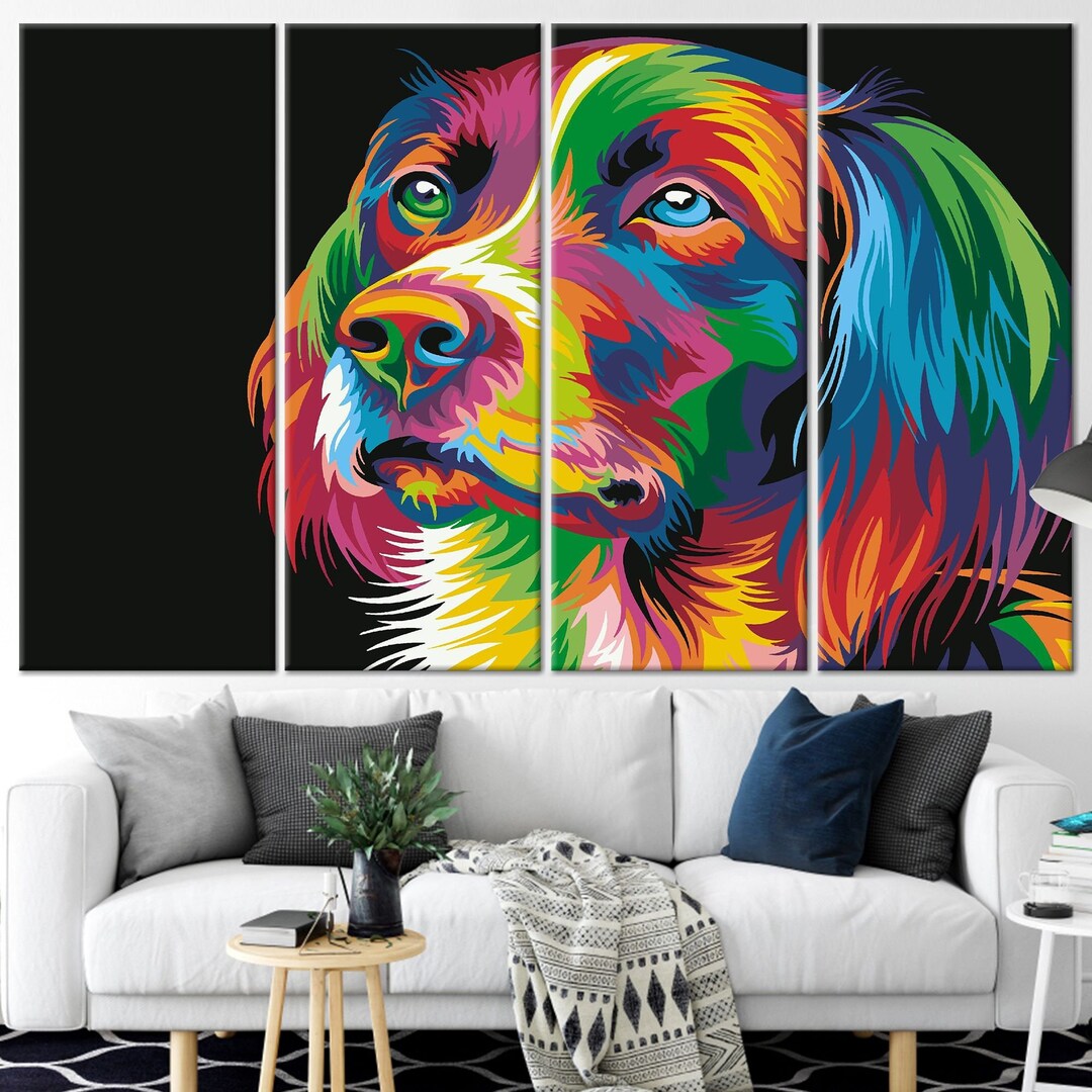 Colorful Dog Canvas Dog Wall Art Dog Wall Decor Abstract Etsy UK