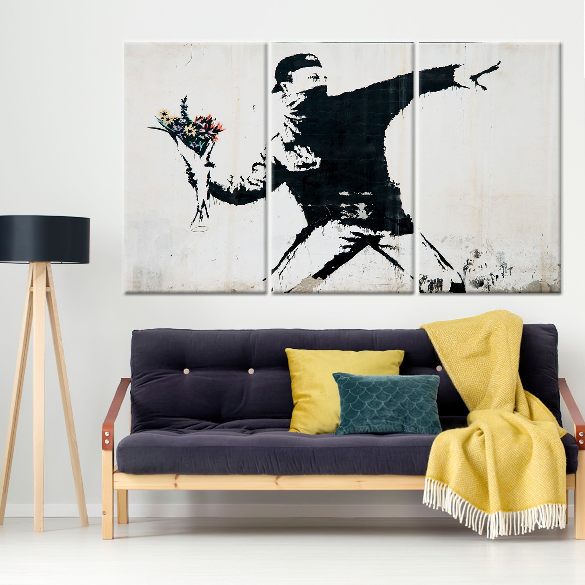 FLOWER BOMBER BLACK Ver バンクシー Banksy Flower Bomber Canvas