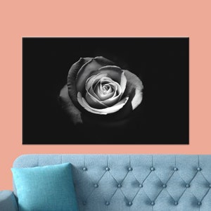 Fotografía de rosa blanca, decoración de pared para regalo de amante de las rosas, lienzo de rosa blanca, obra de arte de rosa, lienzo de arte floral, arte de pared en blanco y negro