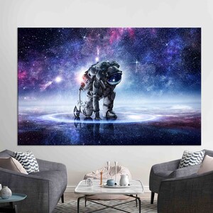 Aterrizaje de astronauta, decoración de pared personalizada, lienzo 3D de astronauta, decoración de pared, lienzo de arte de paisaje espacial, regalos personalizados, gif de lienzo de cielo estrellado