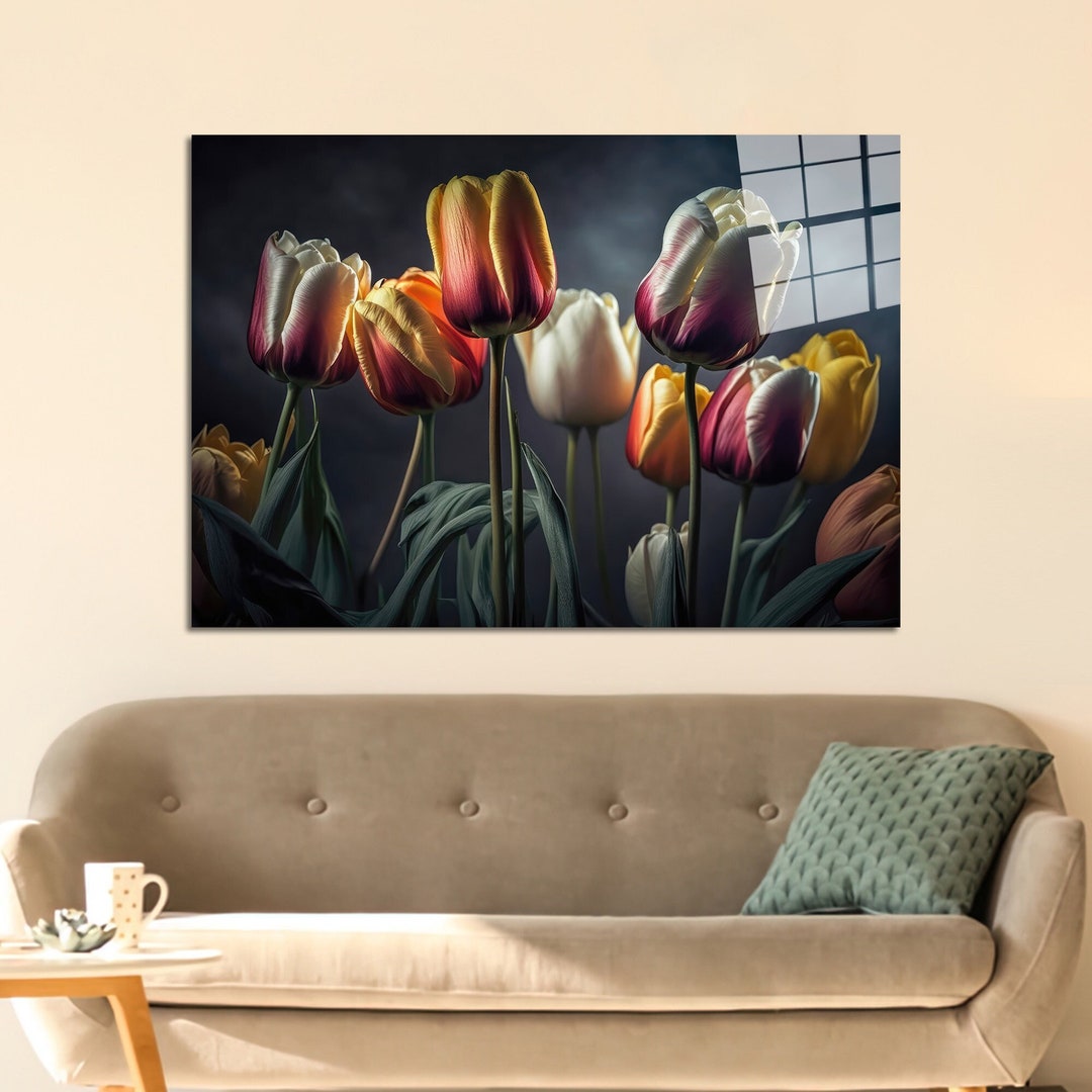 Tulip Flower Tempered Glass Wall Art: Modern Home Decor - Etsy