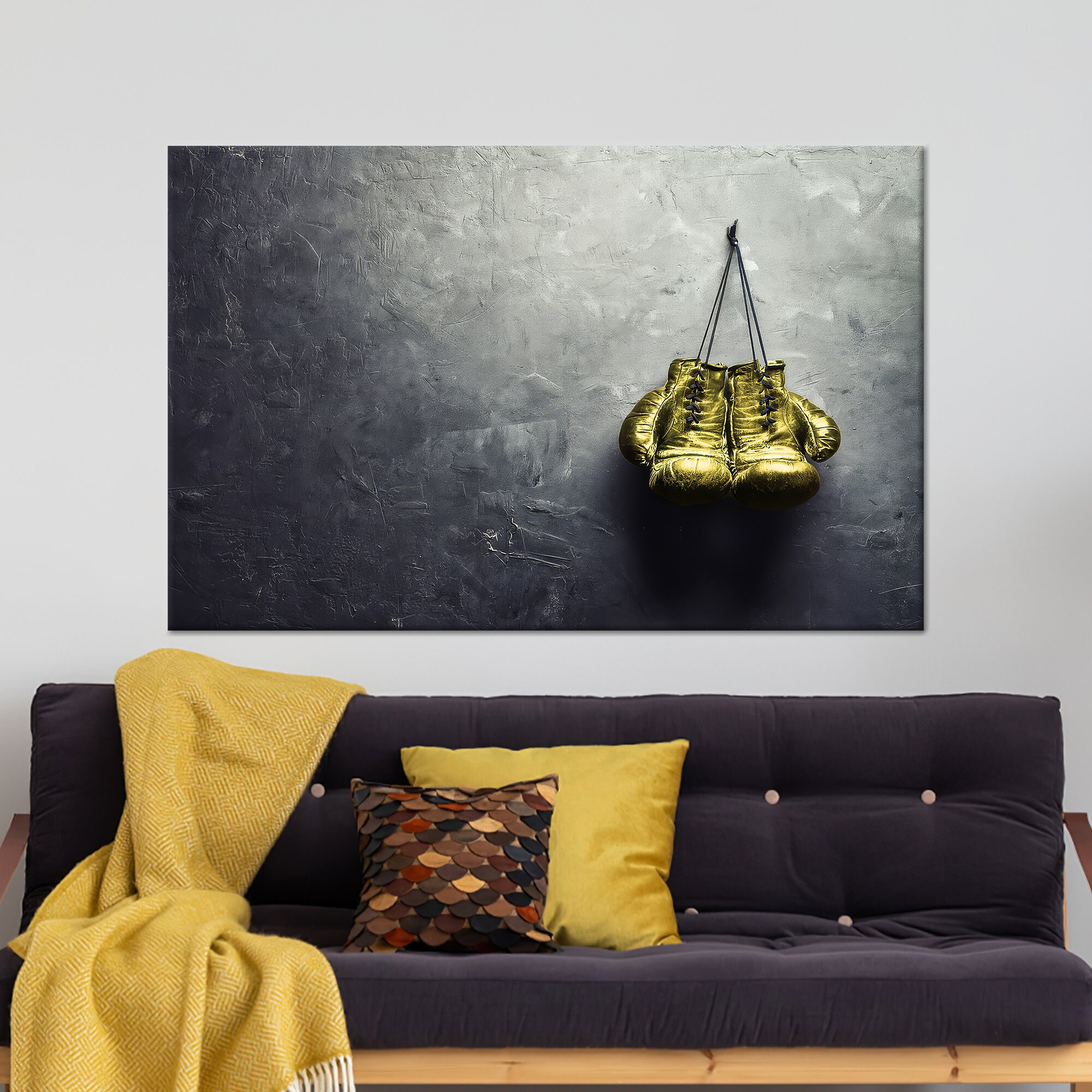 Golden Boxing Gloves 3D Canvas: Man Cave Motivation Art