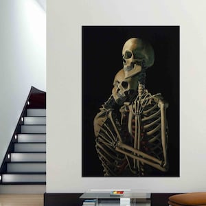 Arte mural de amantes de los esqueletos, impresión en lienzo de anatomía gótica, póster romántico de pareja de calaveras oscuras, decoración de amor macabro