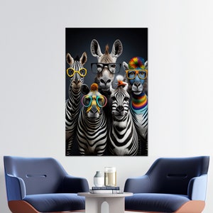 Lustig Poster, Tier Leinwand Poster, Zebras mit Brille Wand-Dekor, süße Zebra-Kunst, Kinderzimmer Wand Kunst, Leinwand Wand Kunst, Kinderzimmer Wand Dekor,