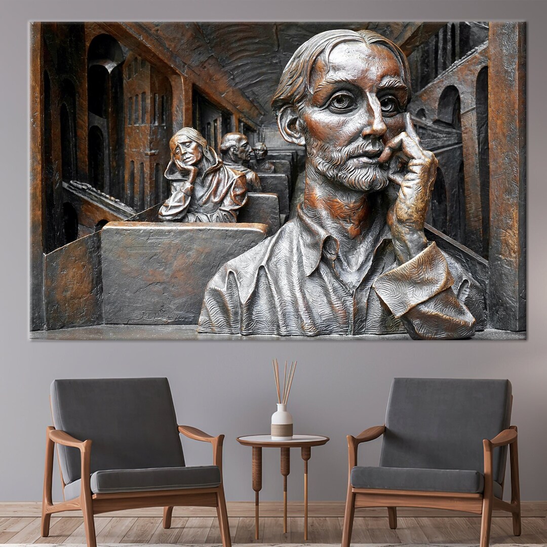 Thinking Man Wall Art, Modern Sculpture Print, Statue Man Wall Art