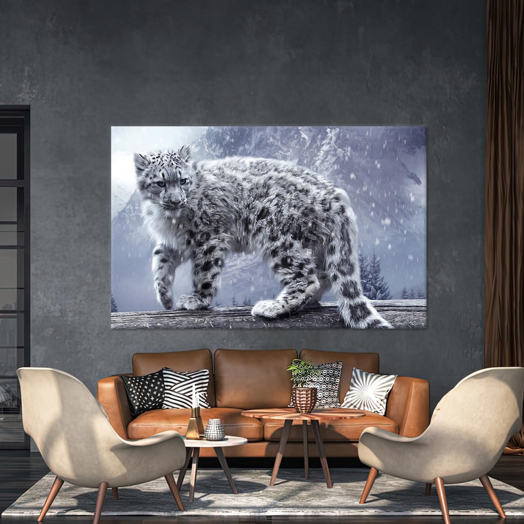 Snow Leopard Canvas Print: 3D Animal Wall Art - Etsy