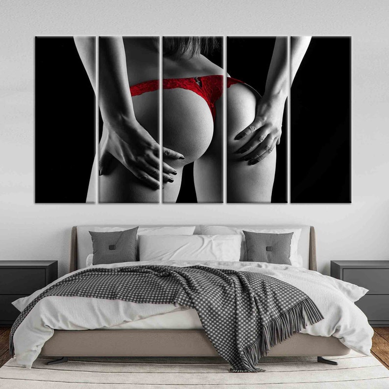 Red Underwear Canvas Print, Erotic Wall Art, Nude Wall Art, Nude Canvas, Sexy Woman Wall Art, Sexy Canvas, Erotic Canvas, Mature Set of 5 Panels