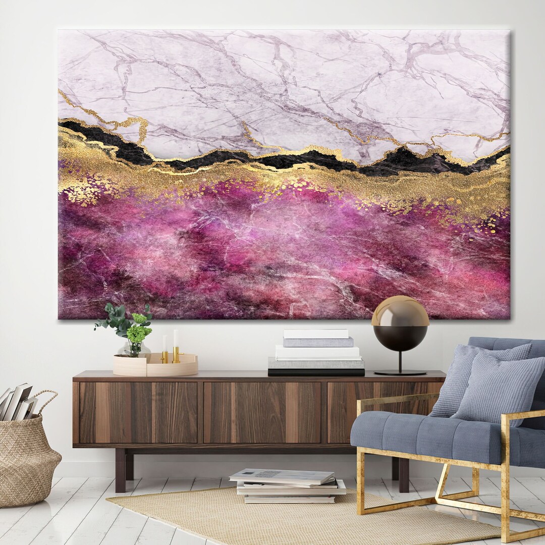 Pink Marble Canvas Print: Gold Accent Wall Art - Etsy