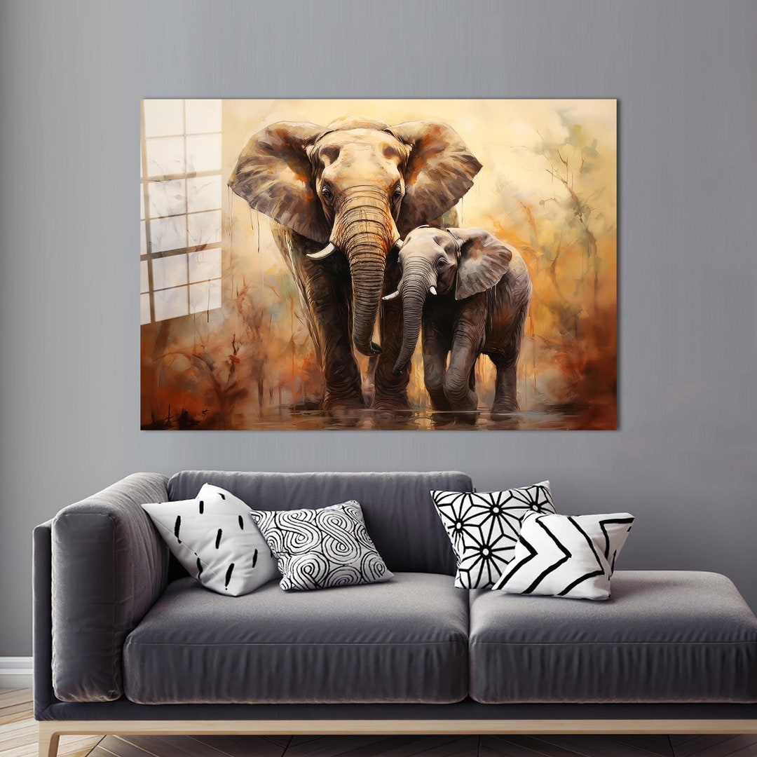 Elephant Family Canvas Art: Modern Animal Wall Decor - Etsy