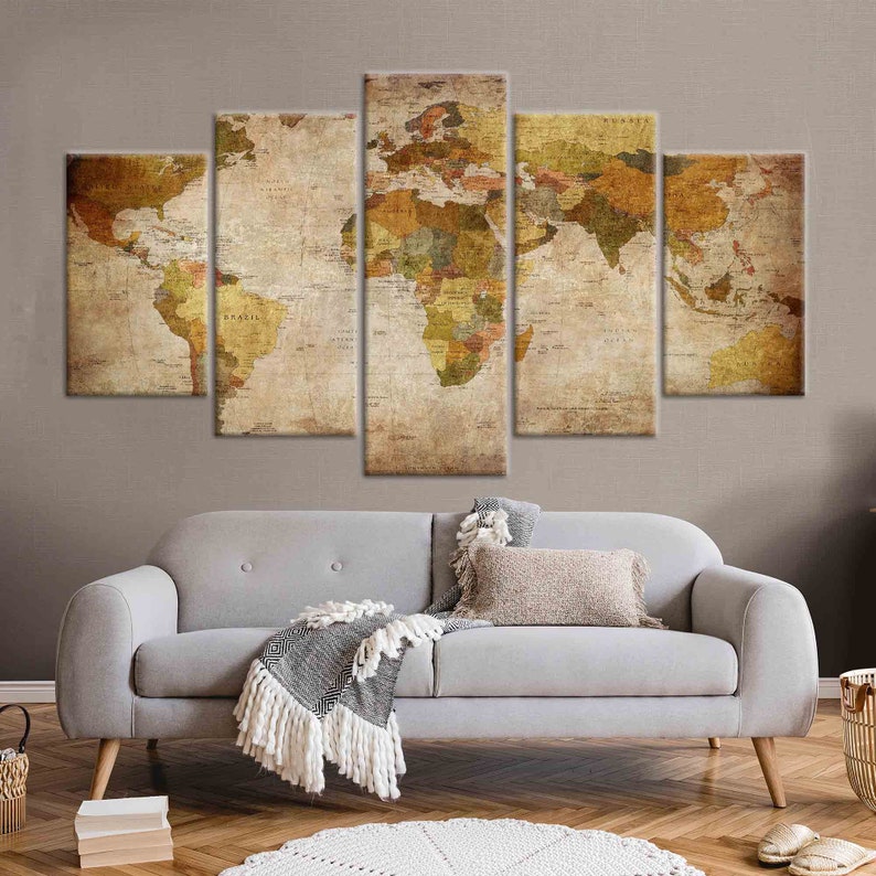 Vintage World Map Canvas Print: Ready to Hang Wall Art - Etsy