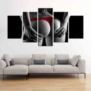 Red Underwear Canvas Print, Erotic Wall Art, Nude Wall Art, Nude Canvas, Sexy Woman Wall Art, Sexy Canvas, Erotic Canvas, Mature 5 Panel Diamonds