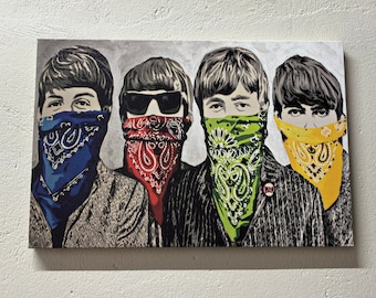 Banksy Beatles Bandanas Canvas Art: Graffiti Street Wall Decor