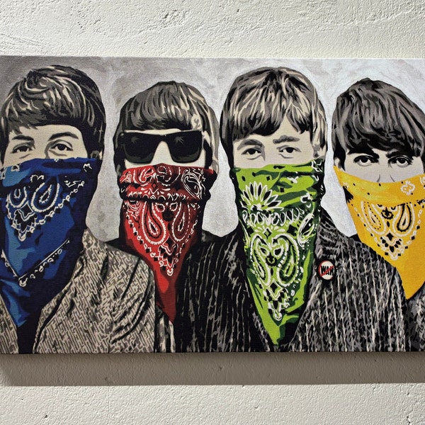 Banksy Beatles Canvas Art, Banksy Bandanas Canvas, Graffiti Canvas, The Beatles, Banksy Wall Art, Banksy Canvas, Street Wall Art, Graffiti,