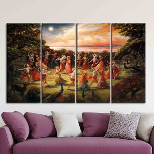 Sztuka tańca Radha Krishna na płótnie: plakat hinduski Rasa Lila zdjęcie 4
