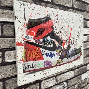Nike Jordan 1 Shoe Hype Sneaker Graffiti Modern Painting Abstract Framed  Canvas