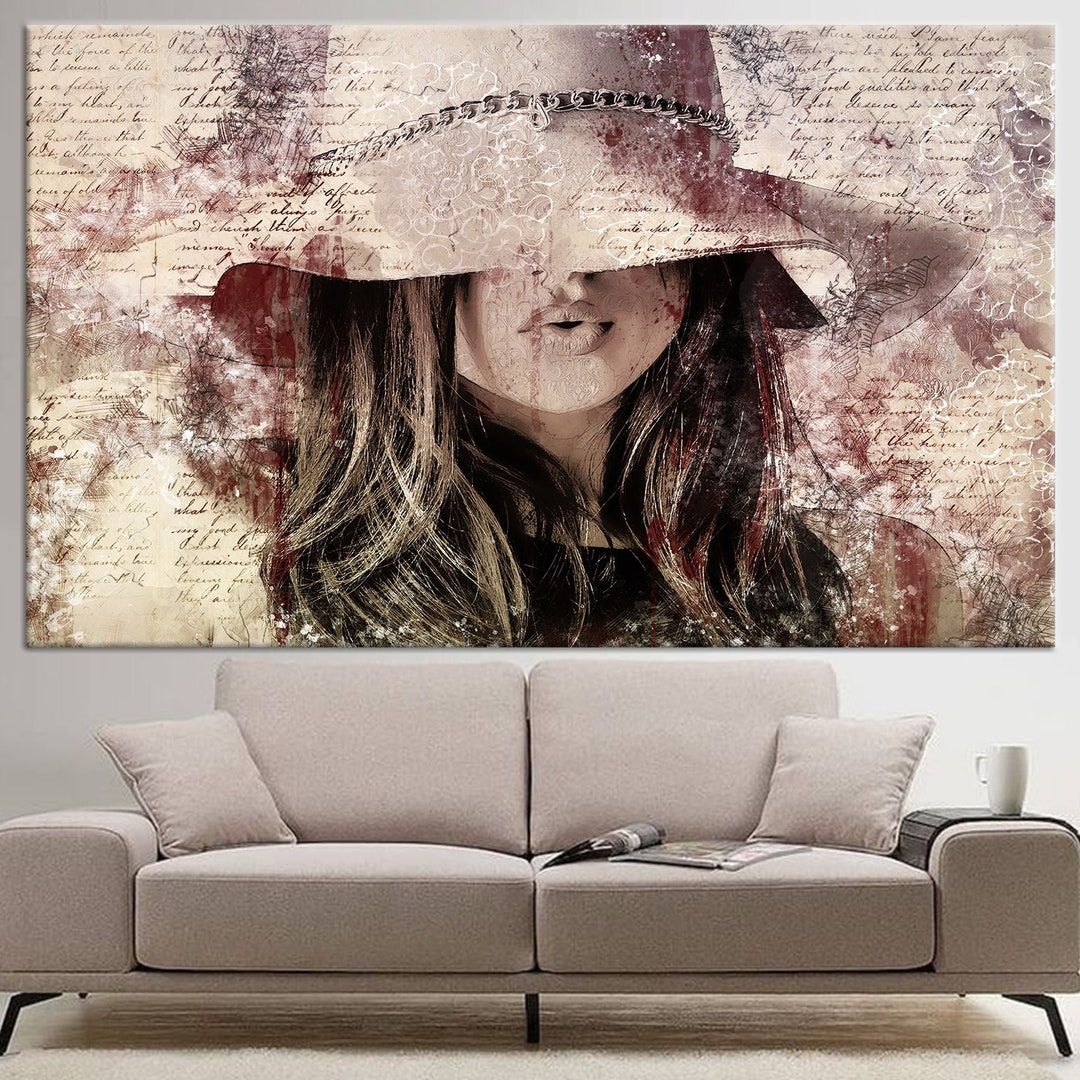 Woman With Hat Canvas: Abstract Woman Portrait, Modern Wall Art - Etsy