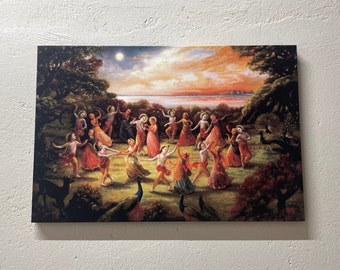 Canvaskunst Radha Krishna-dans: poster hindoe-rasa lila