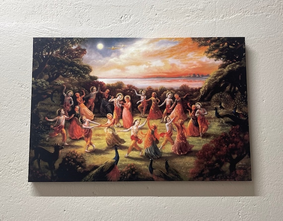 Radha Krishna Dance Canvas Art: Hindu Rasa Lila Poster