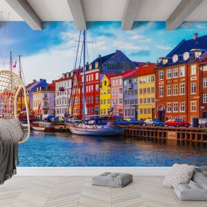 Dänemark Landschaft Wandbild, Ansicht Papierkunst, Wand Kunst Dekor, Kopenhagen Wandbild, Dänemark Digitales Papier, Tapete Schälen und Aufkleben,
