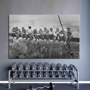47x36 Inch Large Canvas Print – Lunch On Skyscraper, New York Antique Style, Black & White