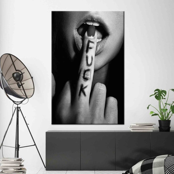 Woman Middle Finger Canvas: Erotic Wall Art - Mature Decor