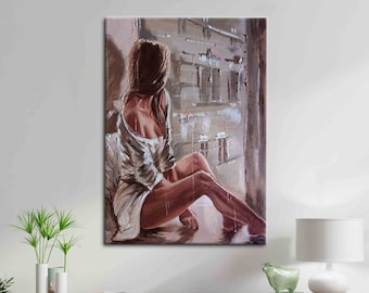 Woman Sitting On The Floor, Woman Wall Art, Sensual Canvas Art, Contemporary Canvas Decor, Sexy Woman Canvas Decor, Mature