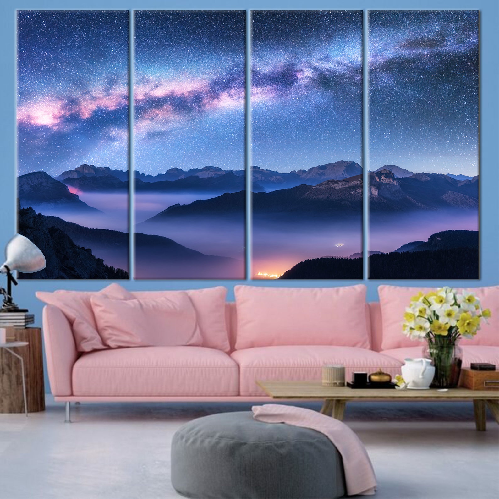 Starry Sky Canvas Night Sky Wall Art Night Landscape Wall Etsy