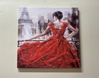 Woman in Paris Painting Print, Canvas Gift, Canvas Wall Art, Oversized Wall Art, Modern Canvas, Woman in Paris Poster, Paris Art Canvas,