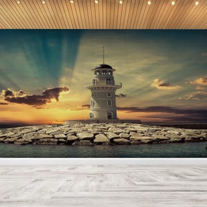 3D Wall Art, Coastal Wall Painting, Ocean Wall Decals, Lighthouse Paper Craft, View Wallpaper, Printable Wall Art, Wall Decorations,