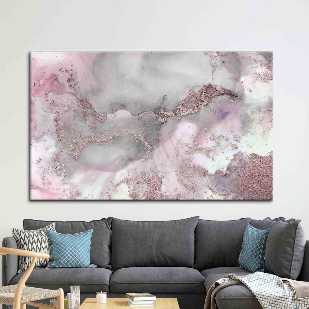 Pink and Gray Marble Gray Marble Artwork Abstract Wall Art Etsy